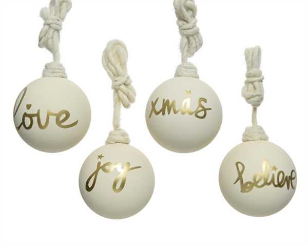 BAUBLE GLASS GOLD TEXT DIA10CM WHITE-en