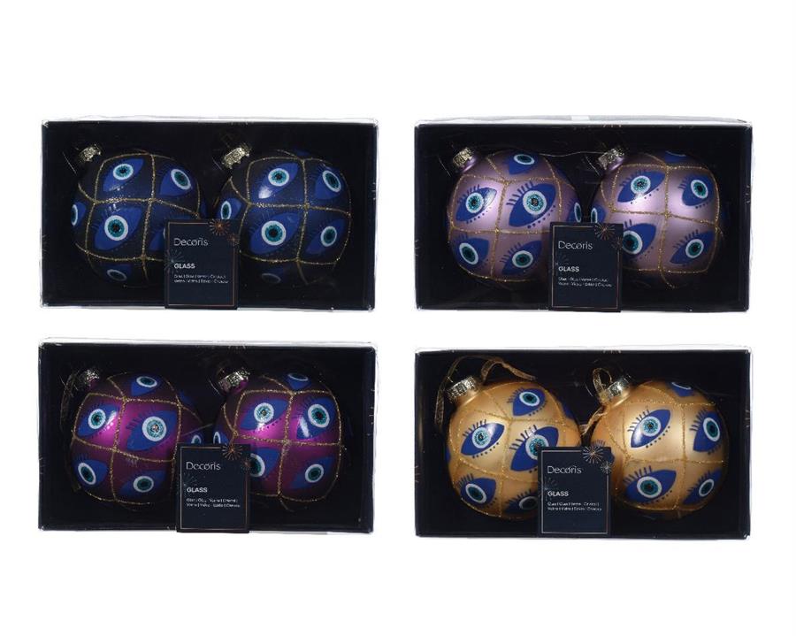 BAUBLE GLASS EYES W BLUE LASHES- W GLITTER DIA8CM MULTI-en