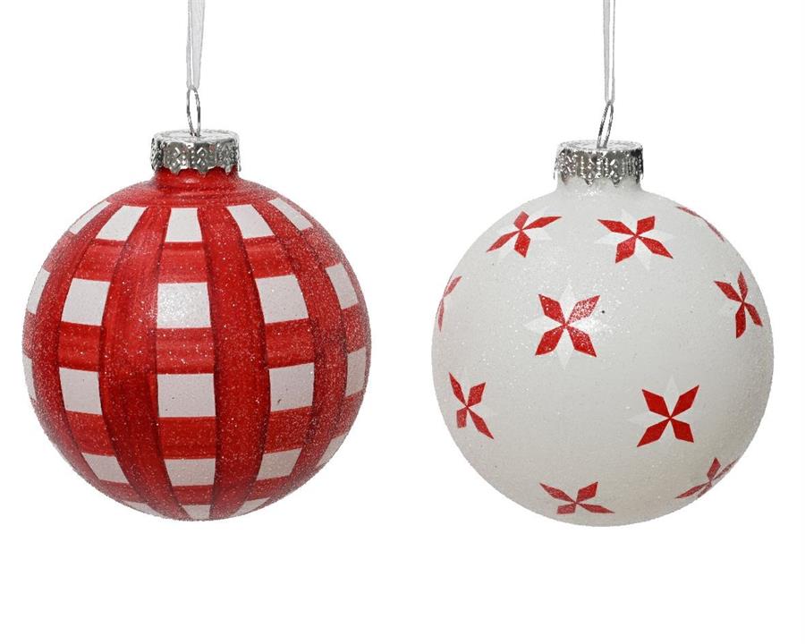 PALLINA NATALE VETRO DIA8CM 2ASS. BIANCO/ROSSO