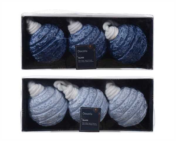 PALLINA NATALE VETRO DIA8CM 2ASS. CORDA BIANCA CELESTE/BLU