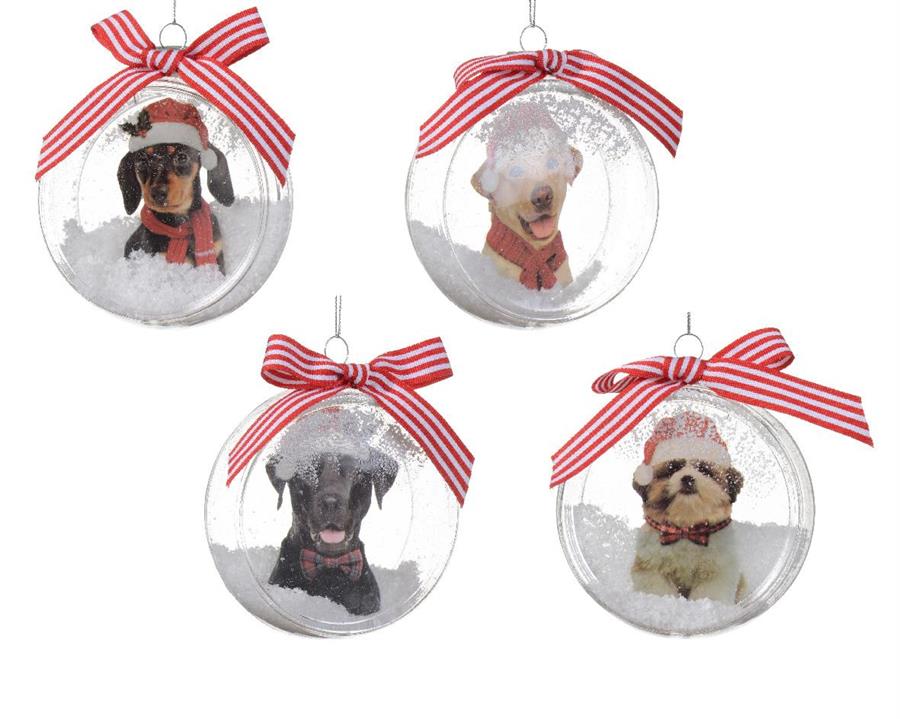 PALLINA NATALE VETRO DIA10CM FIOCCO 4ASS. CANE TRASPARENTE