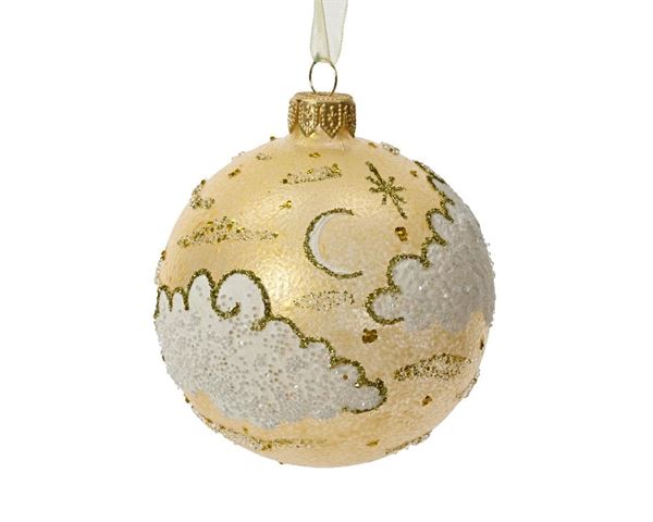 PALLINA NATALE VETRO DIA8CM NUVOLE E LUNA GOLD/WHITE