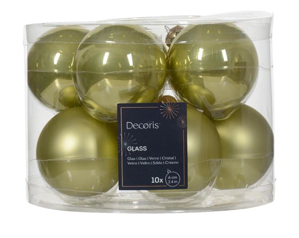 BOX 10 BAUBLES GLASS DIA6CM PISTACHIO-en