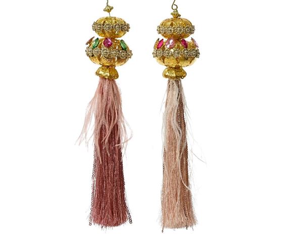 HANGER IRON STRASS STONES- TASSEL- BEADS L5-W5-H24CM ASS.