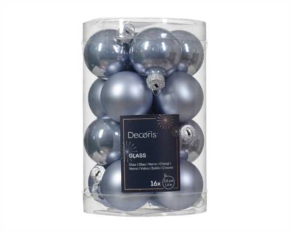 CF.16 MINI GLASS BAUBLES SHINY-MATT DIA3.5CM HAZY BLUE