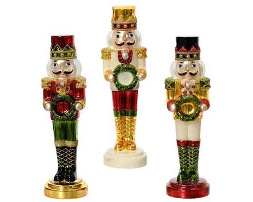 NUTCRACKER GLASS W GREEN WREATH IN HAND- W GLITTER L9-W10-H3