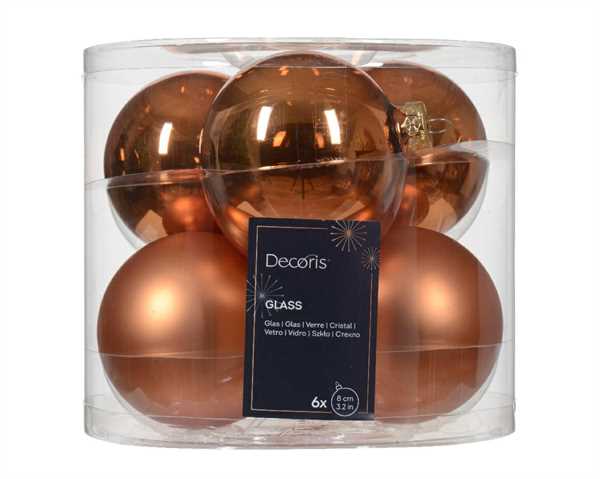 BOX 6 BAUBLES GLASS DIA8CM RED COPPER