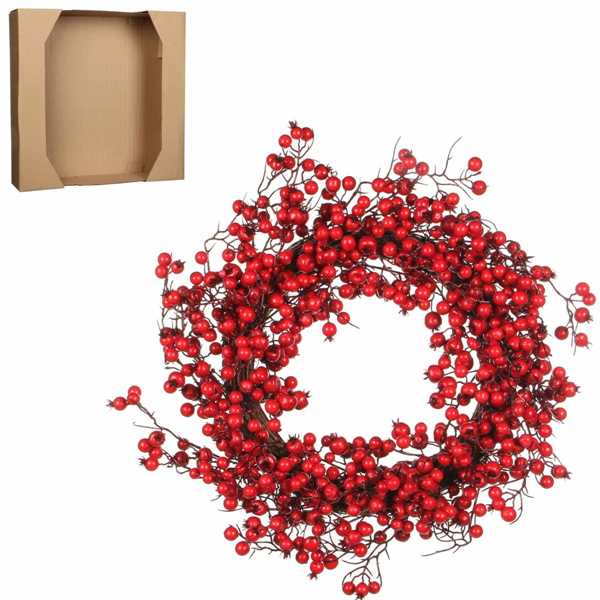 STIRLING WREATH BERRIES RED - H10XD50CM