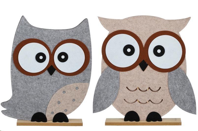 DECORATION OWL GREY 2 ASSORTED FSC MIX - L48XW7XH51,5CM