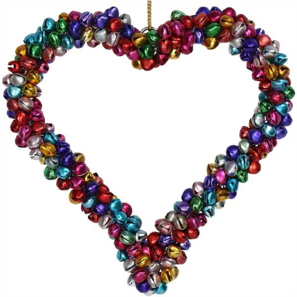 DECORO CUORE CAMPANE METALLO MULTICOLOR 14CM