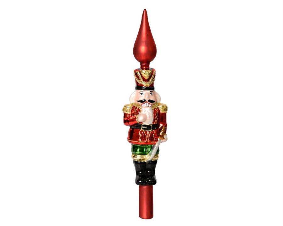 PUNTALE VETRO PER ALBERO NATALE CM.D6,5X29H SOLDATINO ROSSO