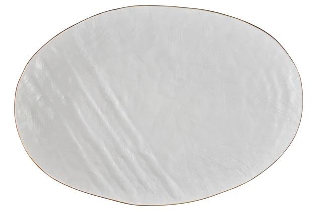 VASSOIO OVALE GRANDE IN GRES MEDITERRANEO BIANCO CM.40,5X28