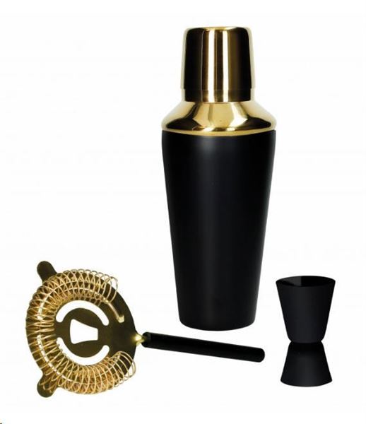 MATT BLACK COCKTAIL SHAKER SET 3PZ INOX/GOLD