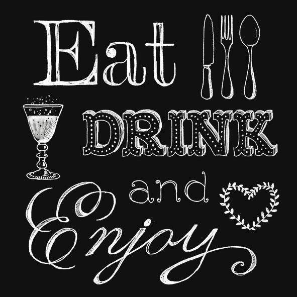 CONFEZIONE 20 TOVAGLIOLI EAT DRINK AND ENJOY NERO CM.33X33