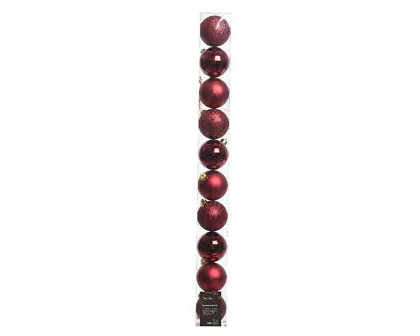 CONFEZIONE 10 PALLINE DI NATALE PLASTICA DIA6CM OXBLOOD