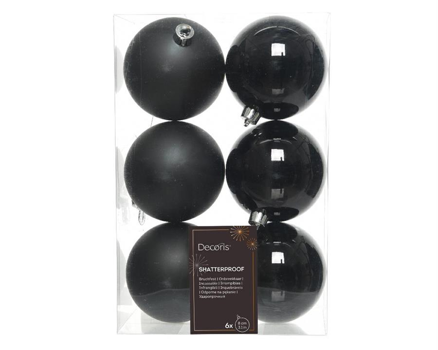 CONFEZIONE 6 PALLINE DI NATALE PLASTICA DIA8CM BLACK