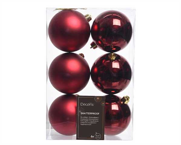 CONFEZIONE 6 PALLINE DI NATALE PLASTICA DIA8CM OXBLOOD