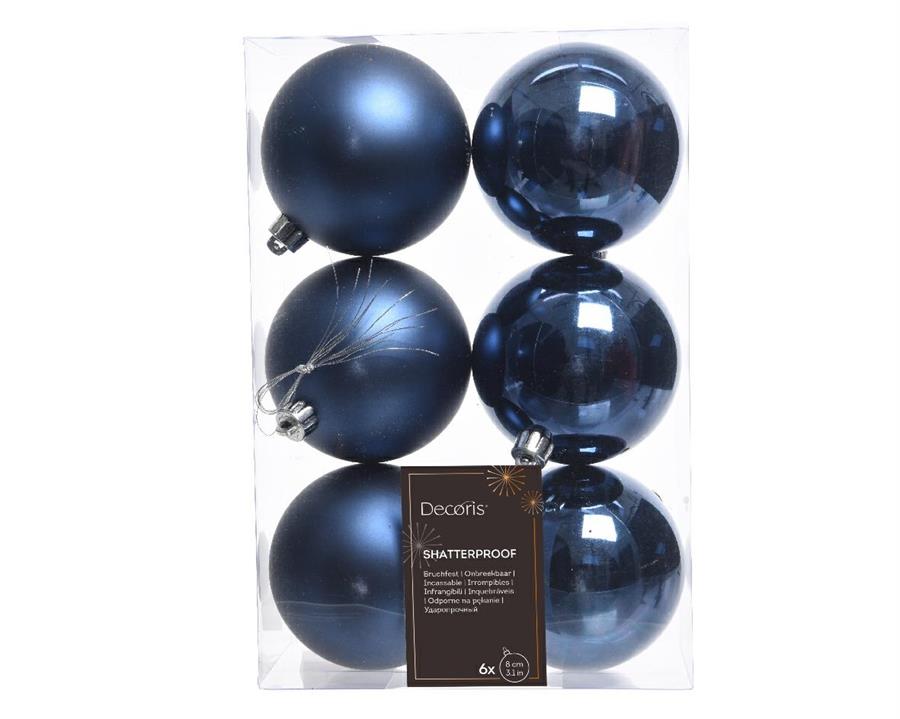 CONFEZIONE 6 PALLINE DI NATALE PLASTICA DIA8CM NIGHT BLUE