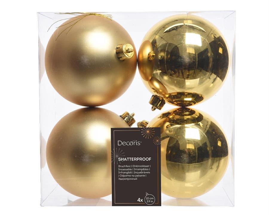 CONFEZIONE 4 PALLINE DI NATALE PLASTICA DIA10CM LIGHT GOLD