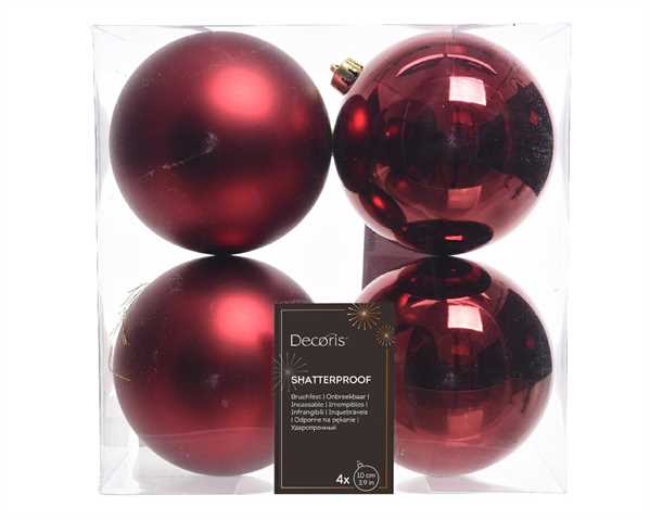 CONFEZIONE 4 PALLINE DI NATALE PLASTICA DIA10CM OXBLOOD