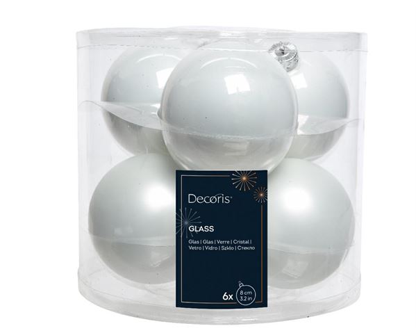 CONFEZIONE 6 PALLINE NATALE VETRO DIA8CM WINTER WHITE