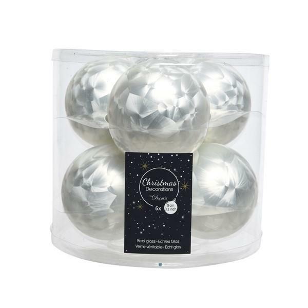 CONFEZIONE 6 PALLINE NATALE VETRO DIA8CM WHITE ICE LAC