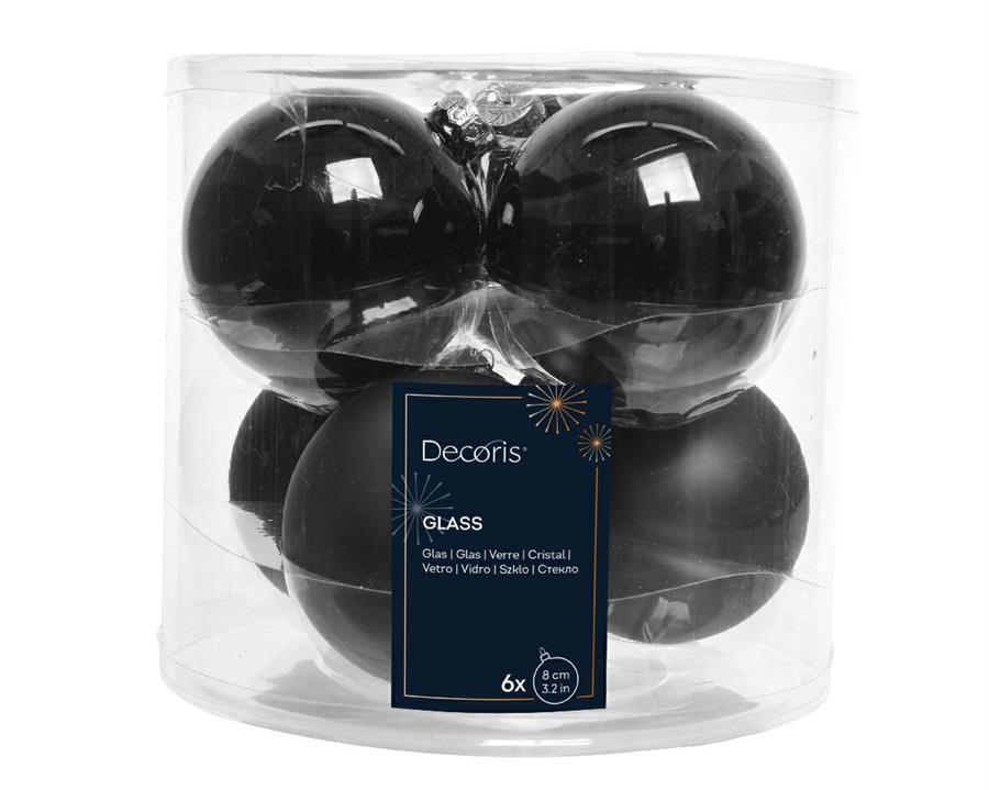 CONFEZIONE 6 PALLINE NATALE VETRO DIA8CM BLACK