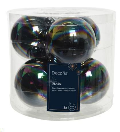 CONFEZIONE 6 PALLINE NATALE VETRO DIA8CM BLACK IRIS