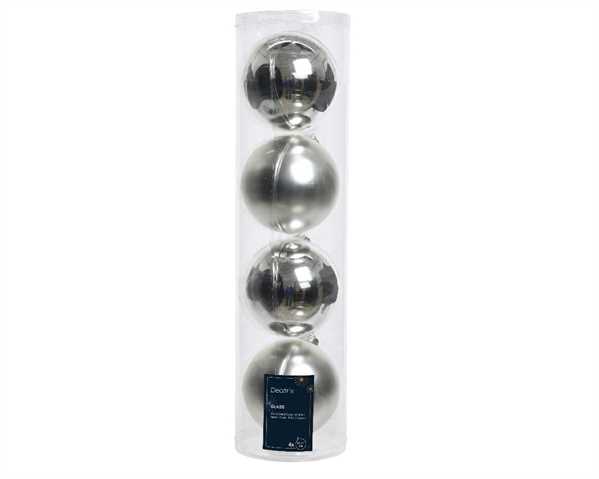 CONFEZIONE 4 PALLINE NATALE VETRO DIA10CM SILVER