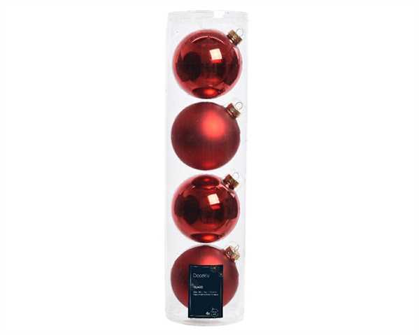 CONFEZIONE 4 PALLINE NATALE VETRO DIA10CM CHRISTMAS RED