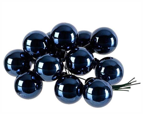 GRAPPOLO 12 PALLINE NATALE VETRO DIA2,5CM NIGHT BLUE LUCIDO