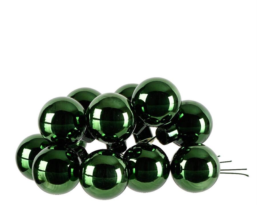 GRAPPOLO 12 PALLINE NATALE VETRO DIA2,5CM PINE GREEN LUCIDO