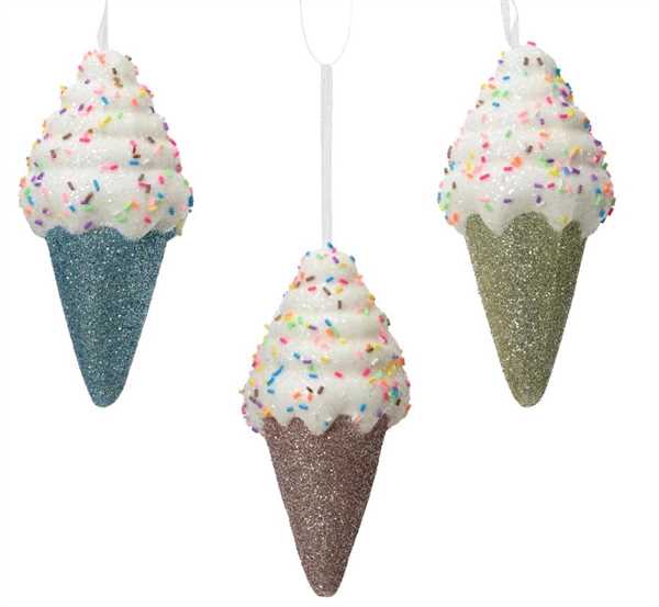 DECORAZIONE GELATO GLITTER 3 ASSORTITI CM.7X15H