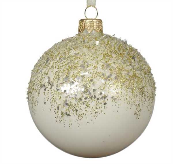 PALLINA NATALE VETRO DIA8CM GLITTER ORO WOOL WHITE