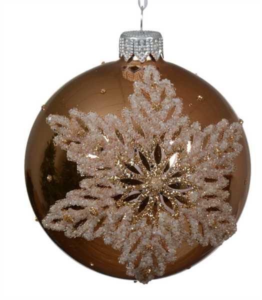 PALLINE VETRO BRONZO FIOCCO DI NEVE GLITTER CM.D8