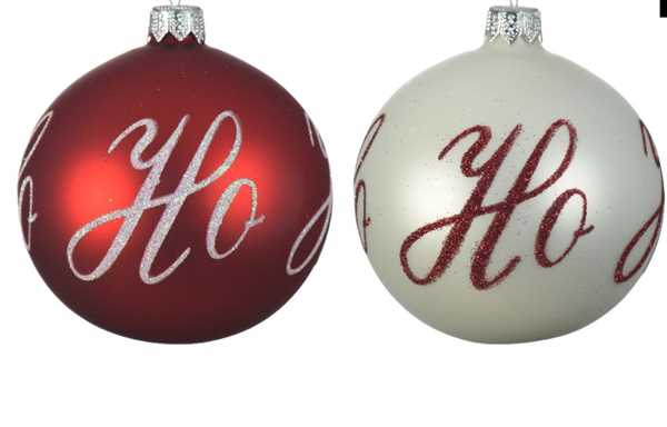 PALLINA NATALE VETRO DIA8CM SCRITTA HO HO HO BIANCO/ROSSO