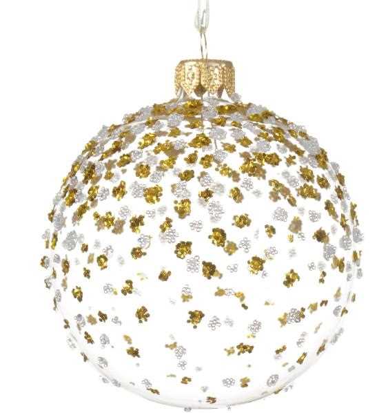 PALLINA NATALE VETRO DIA8CM GLITTER ORO TRASPARENTE