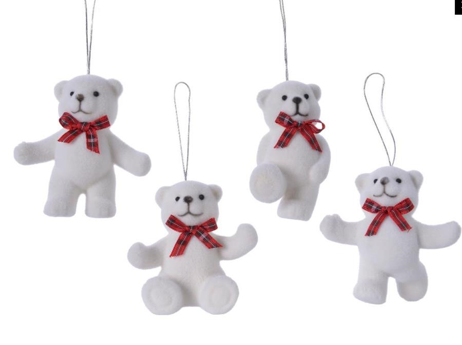 DECORO ORSO BIANCO FLOCCATO FIOCCO ROSSO CM.7,5X5,5X6,2H