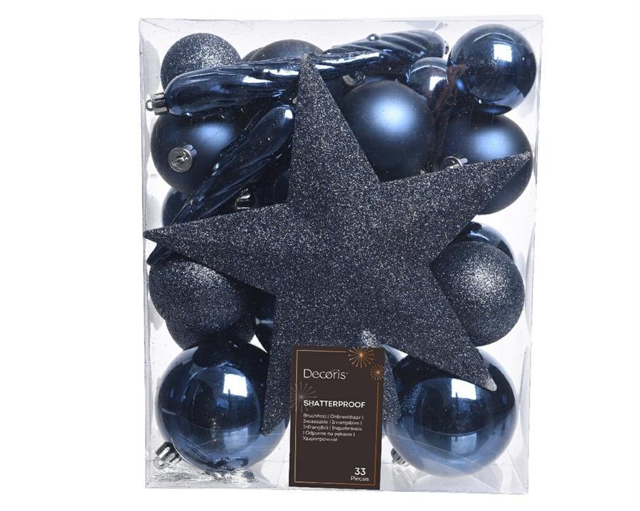 CONFEZIONE 33 PALLINE DI NATALE PLASTICA DIA8CM NIGHT BLUE