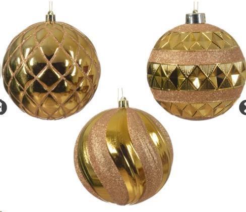 PALLINA NATALE PLASTICA DIA12CM 3ASS. LIGHT GOLD