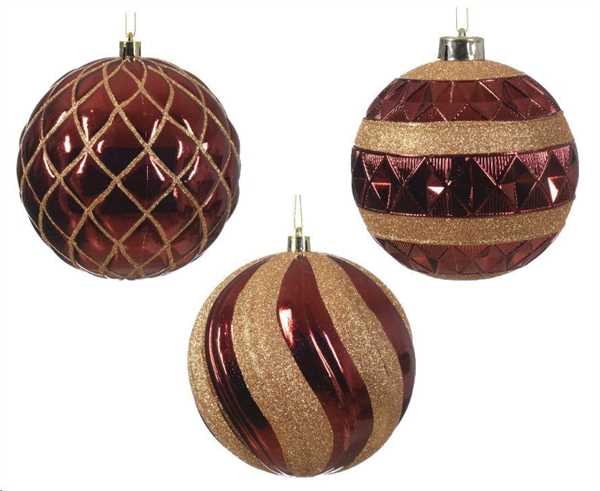 PALLINA NATALE PLASTICA DIA12CM 3ASS. OXBLOOD