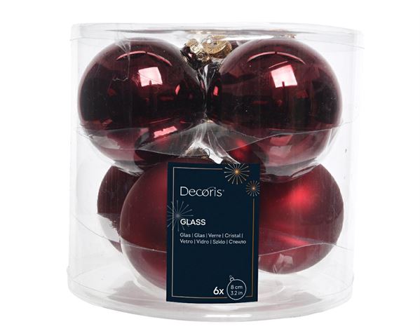 CONFEZIONE 6 PALLINE NATALE VETRO DIA8CM OXBLOOD