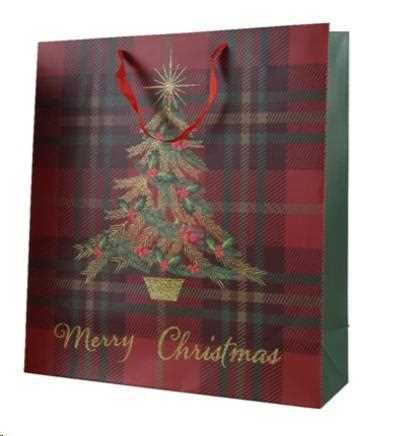 BUSTA REGALO NATALE CARTA CM.30X12X42H SCOZZESE CON ALBERO