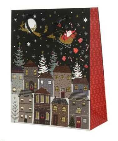 BUSTA REGALO NATALE CARTA CM.26X10X32H PAESAGGIO NOTTURNO