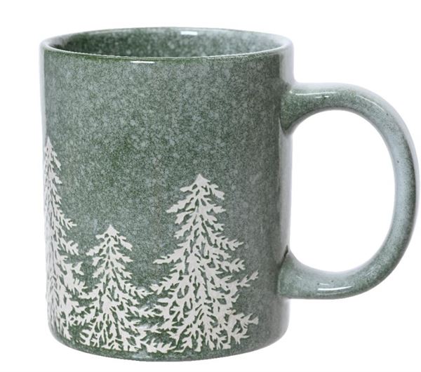 TAZZA COLAZIONE VERDE CON ALBERI BIANCHI CM.8X12X9,5H