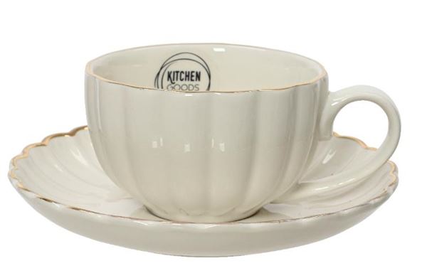 TAZZA CON PIATTINO PORCELLANA BIANCA/ORO CM.15,5X9,7X6H