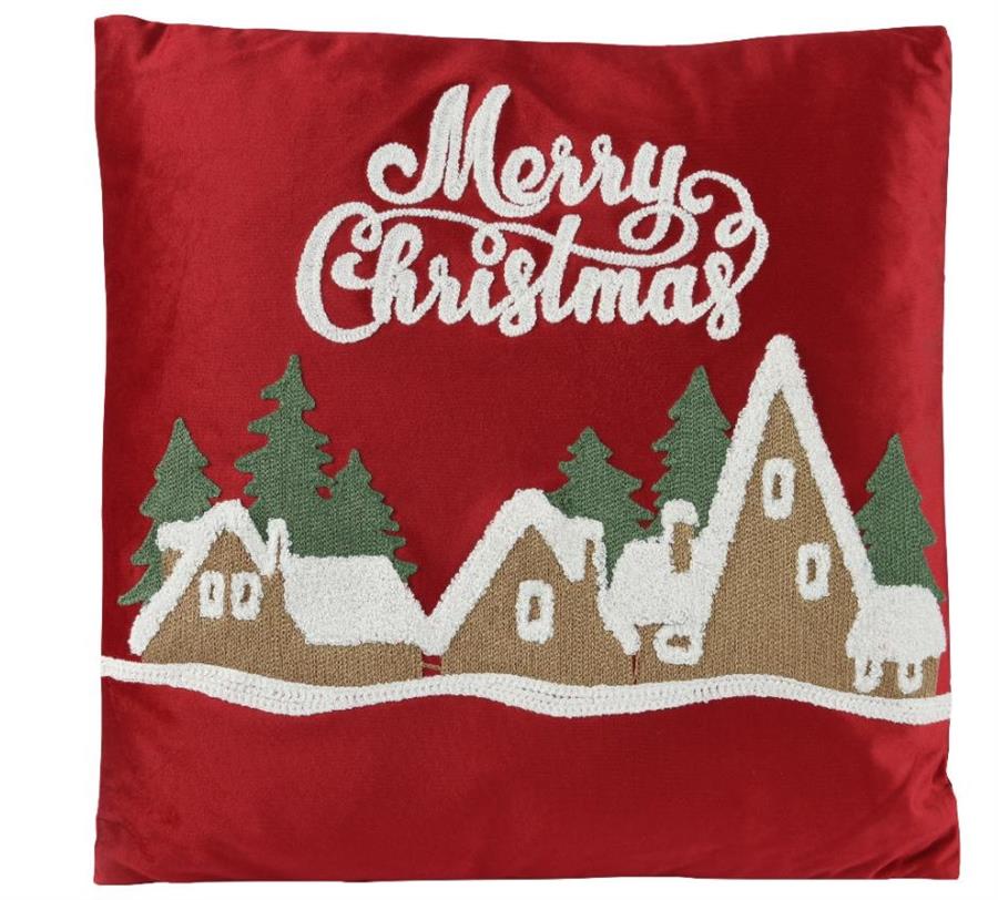 CUSCINO VELLUTO ROSSO MERRY CHRISTMAS CM.45X45X4H