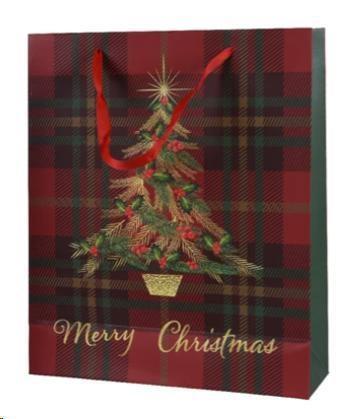 BUSTA REGALO NATALE CARTA CM.18X8X24H SCOZZESE CON ALBERO