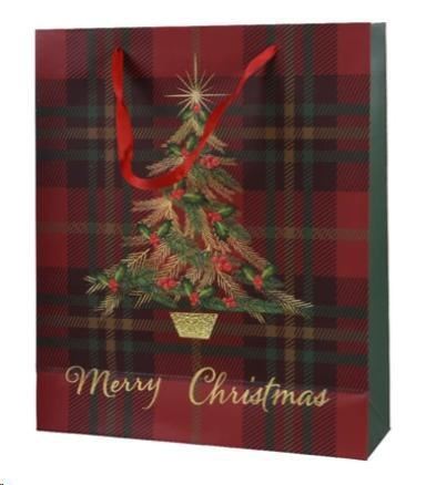 BUSTA REGALO NATALE CARTA CM.26X10X32H SCOZZESE CON ALBERO