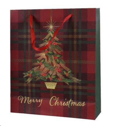 BUSTA REGALO NATALE CARTA CM.50X18X72H SCOZZESE CON ALBERO